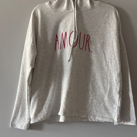 Rae Dunn Gray Hoodie with Red 'Amour' detailing on front - Picture 1 of 5